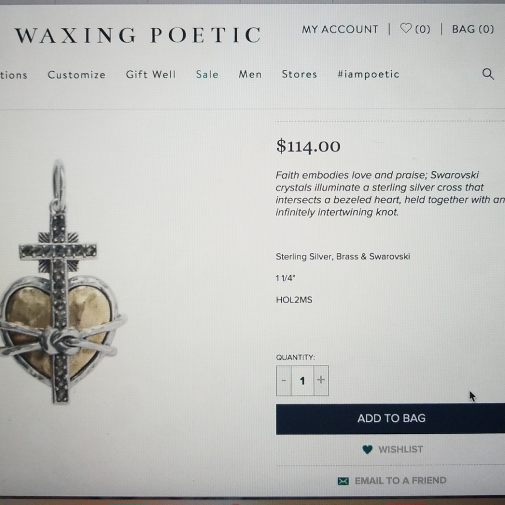 Waxing Poetic Silver Cross and Gold Heart Knot Pendant - Picture 3 of 3